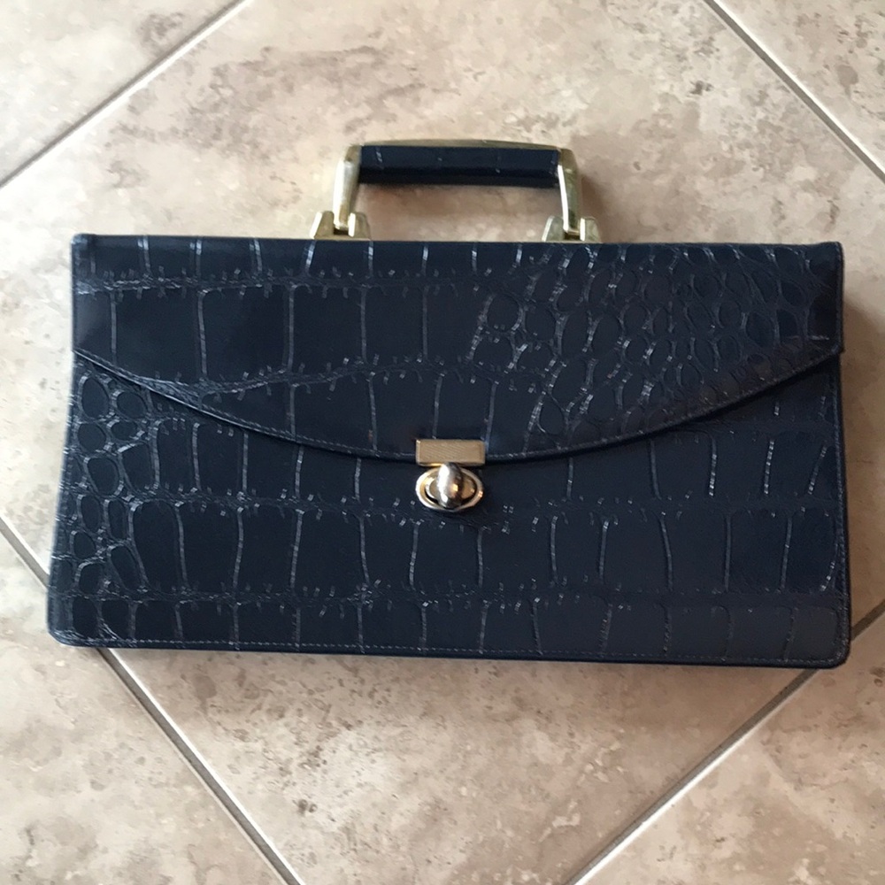 Calego Crocodile-Embossed Briefcase Style Handbag